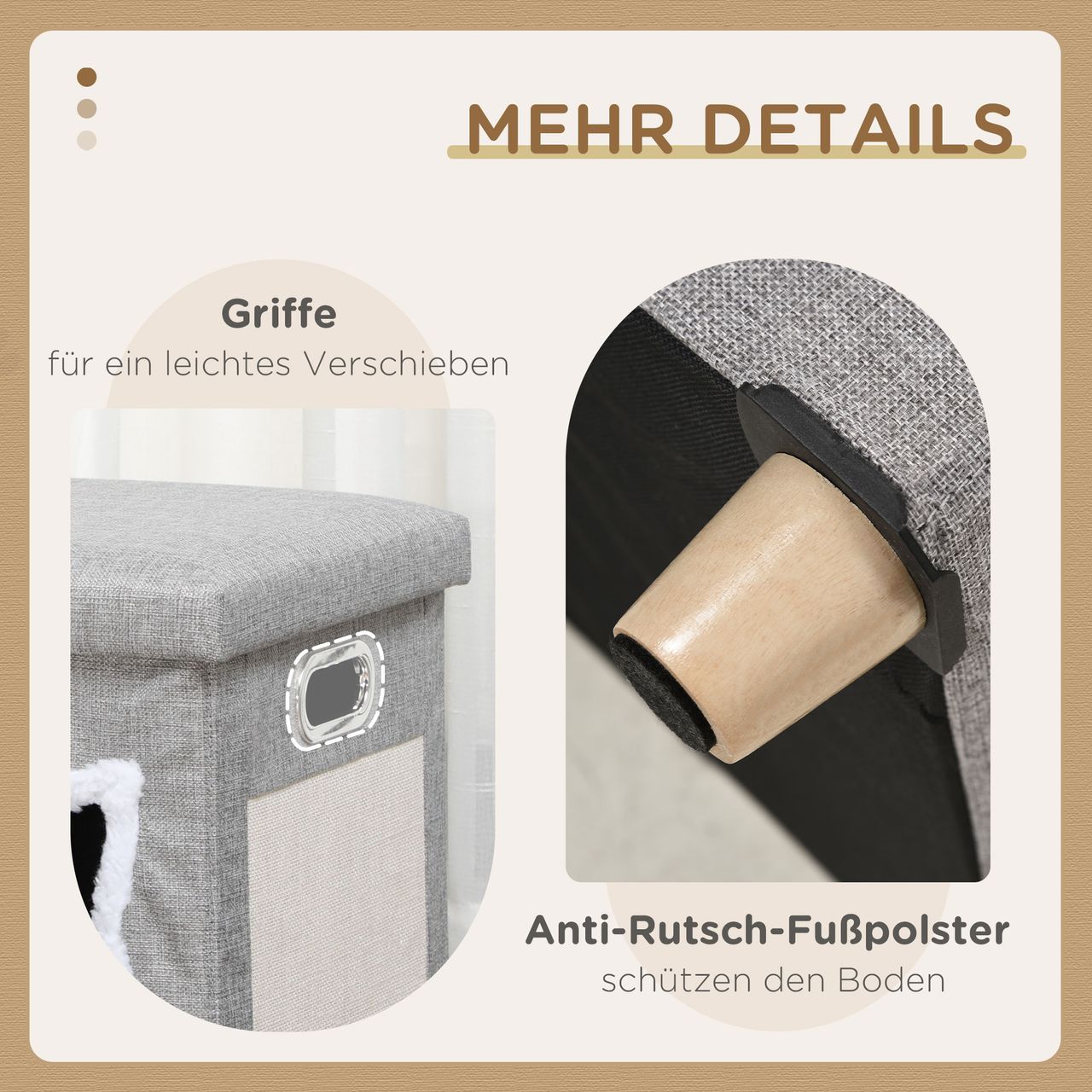 PawHut Katzenhöhle, Katzenhaus mit Kissen Ottomane mit Spielball Polyester, Grau