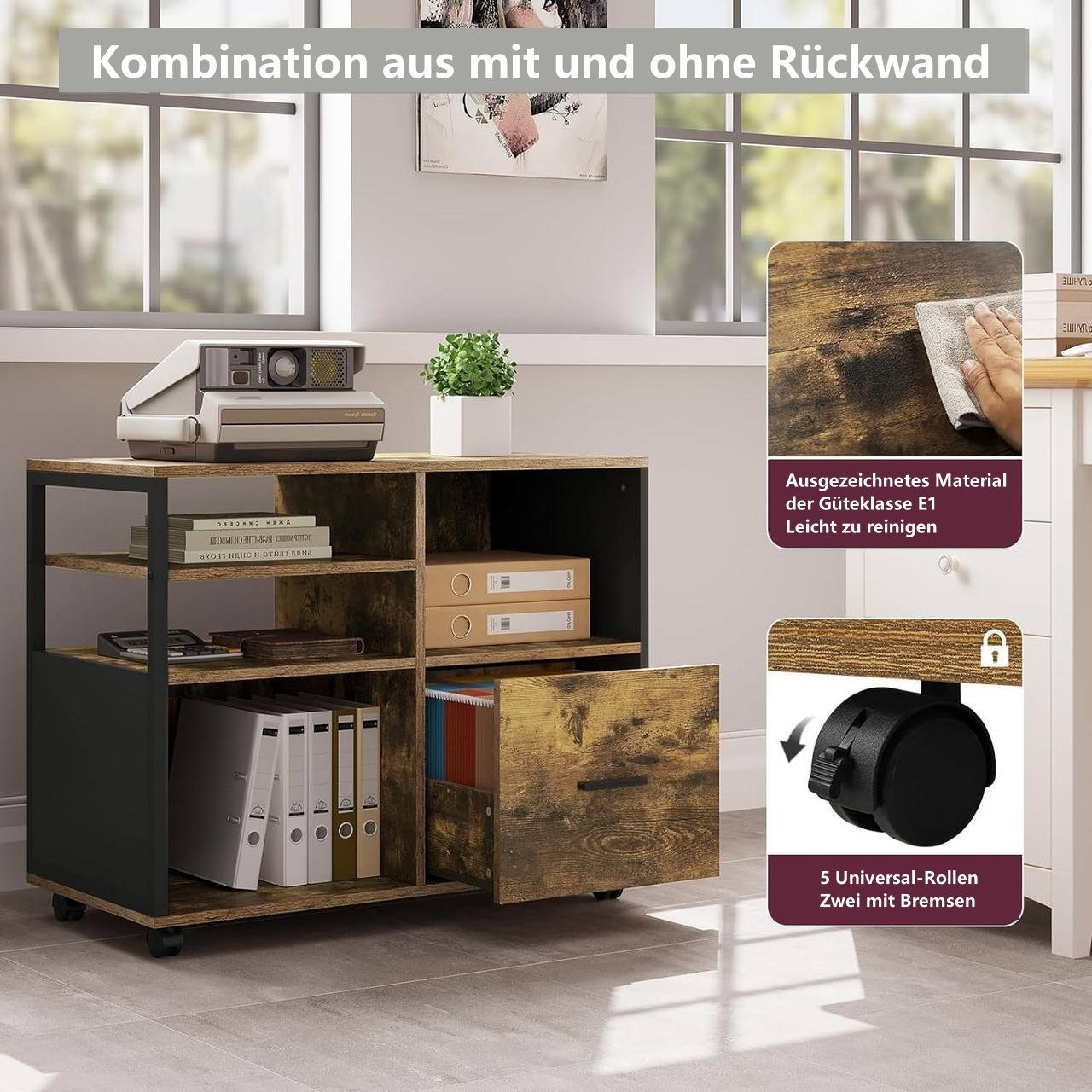 Woltu Aktenschrank (1-St) Druckertisch auf Rollen, Bürocontainer