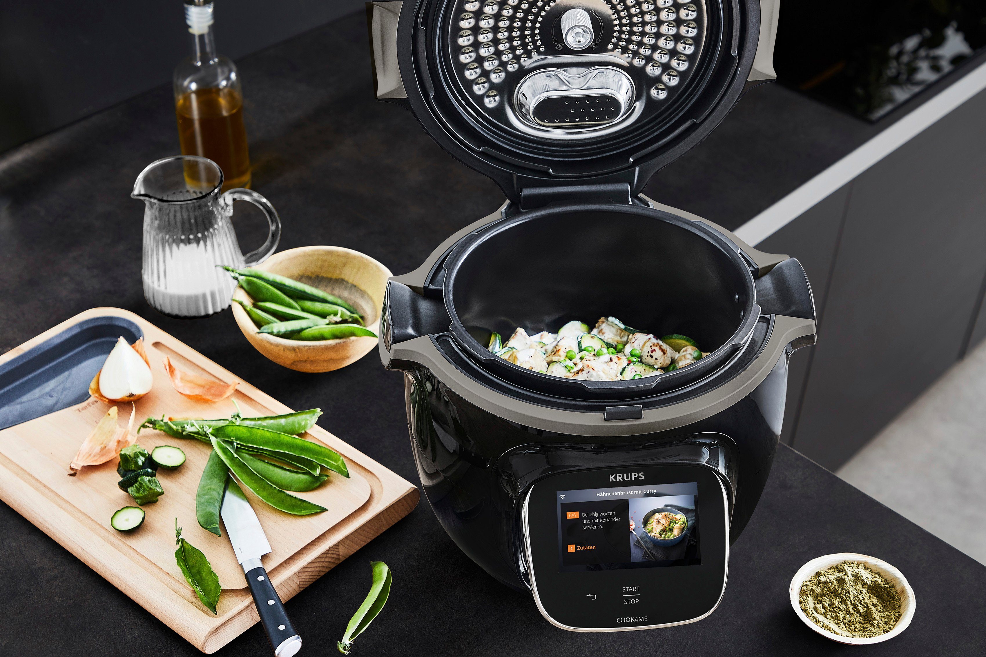 Krups Multikocher CZ9128 Cook4Me Touch, 1600 W, 6 l Schüssel, elektr. Schnellkochtopf, WLAN-fähig, 250 Rezepte, 13 Gareinstellungen