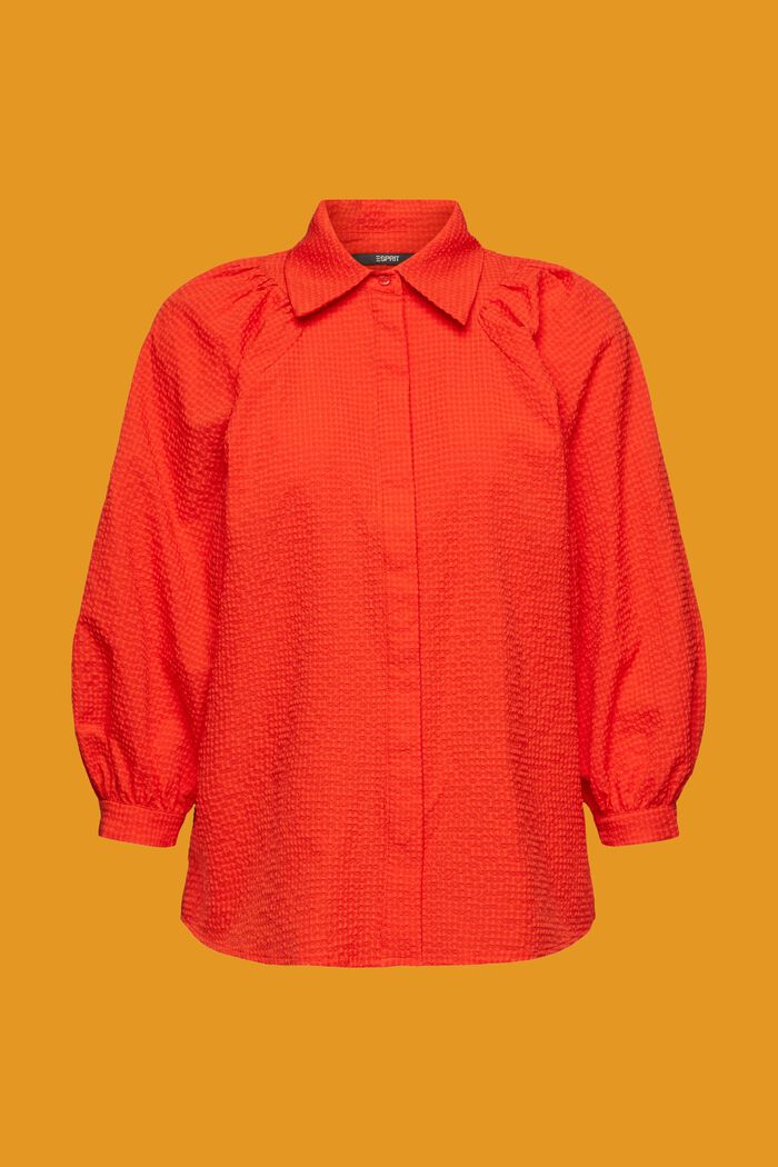 Seersucker-Bluse mit bauschigen Ärmeln