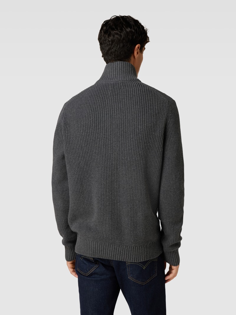Strickjacke mit Stehkragen Modell 'MAIK' in dunkelgrau meliert