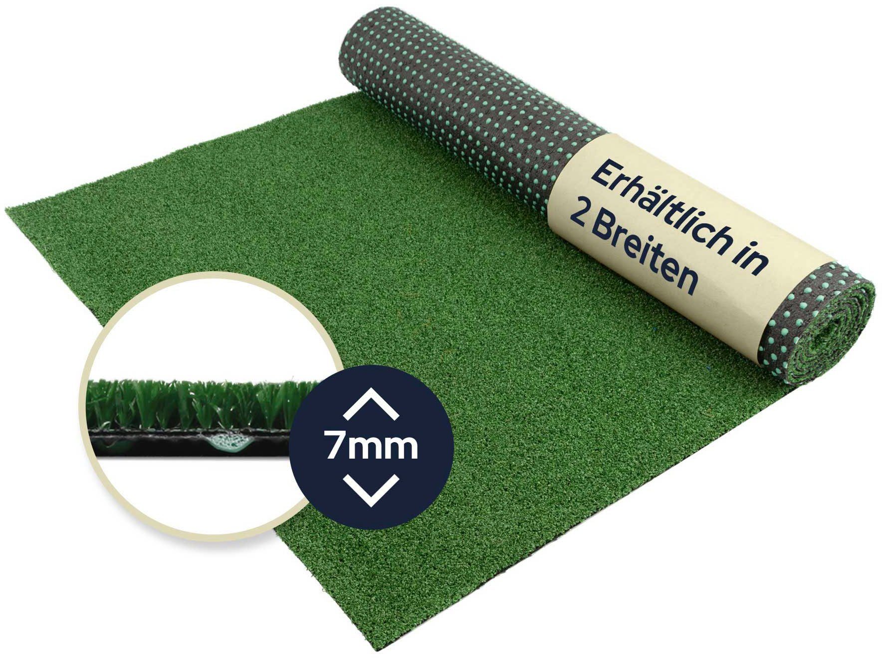 Kunstrasen WIMBLEDON, Primaflor-Ideen in Textil, rechteckig, Höhe: 7 mm, mit Noppen, wasserfest, UV-beständig, für Balkon & Terrasse