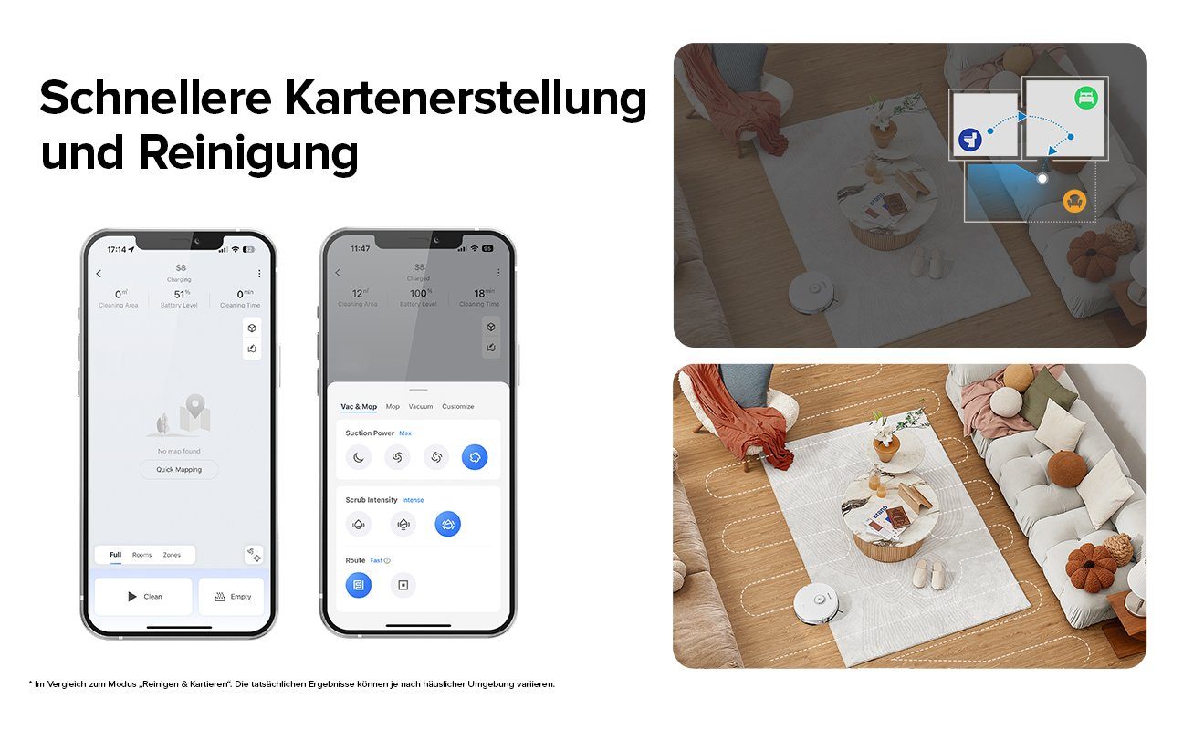 Roborock Saugroboter S8, 69 W, 6000 pa, DuoRoller-Bürste, Reactive 3D-Hindernisumgehung, Vibrations-Hebemop, Intelligenter für Hartböden,Tierhaare,Teppiche, Upgrade von Roborock S7,VS S7 Maxv, Weiß
