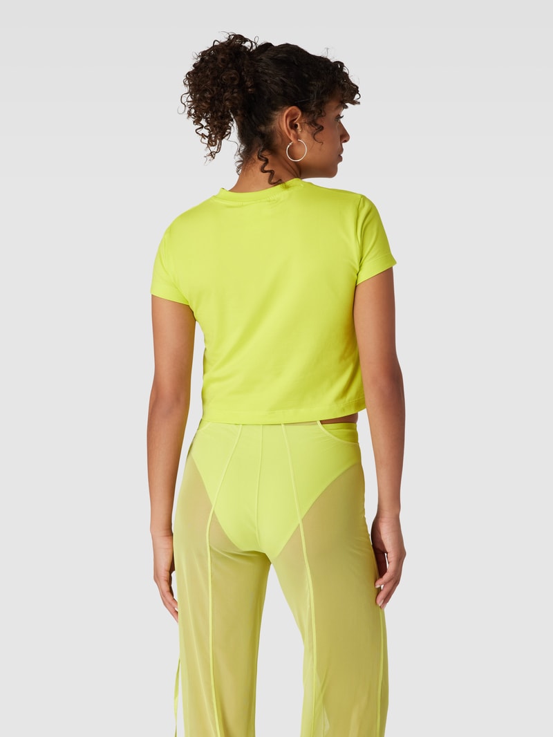 Cropped T-Shirt mit Label-Print Modell 'MONOLOGO BABY TEE' in neon gelb