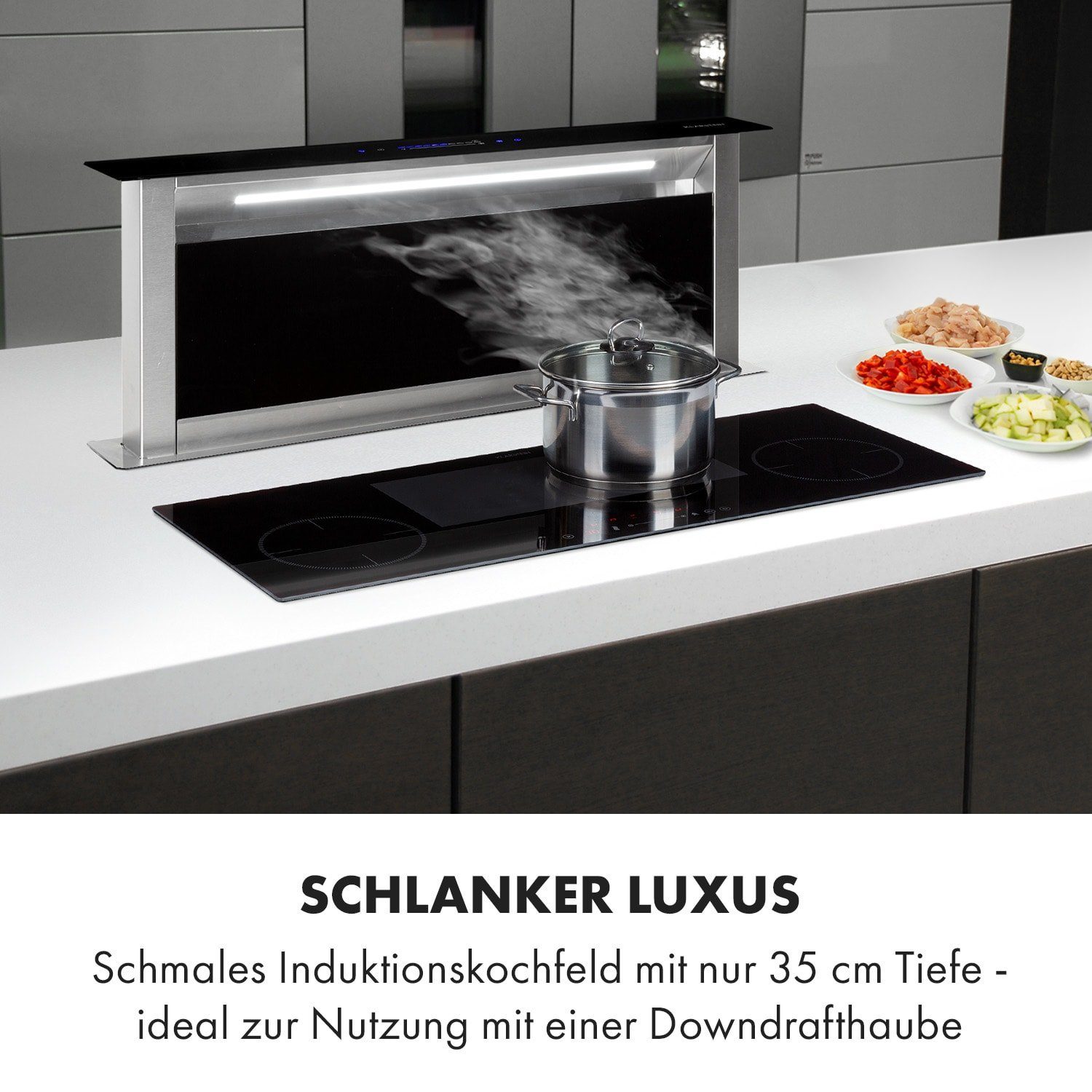 Klarstein Induktions-Kochfeld Delicatessa 90 Slim Einbaukochfeld Induktion 4 Zonen 7000W Autark CP11-Delicatessa-Sli, Einbau Induktionskochfeld 4 Platten Glaskeramik autark Kochfeld