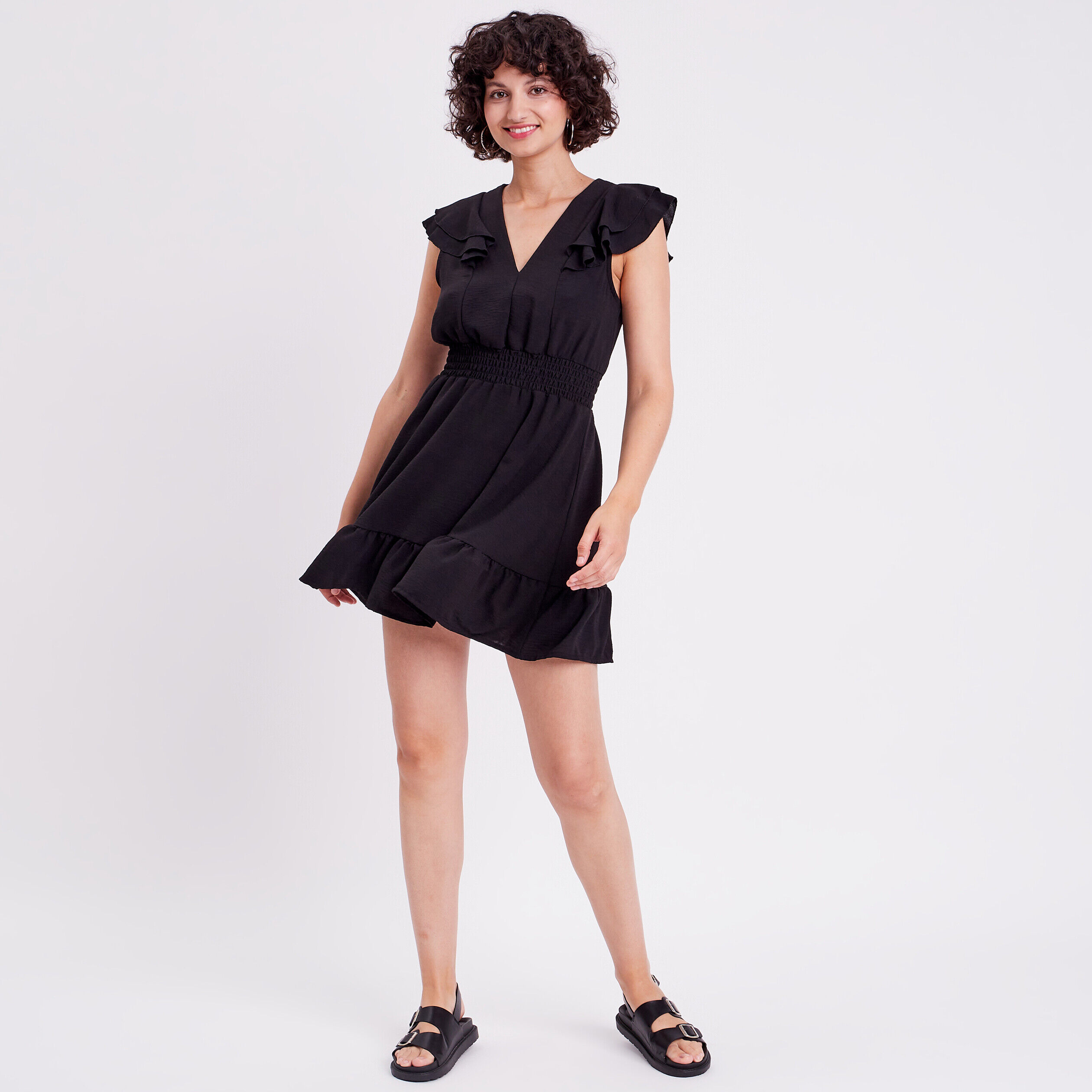 Robe évasée avec volants noir femme | Cache Cache