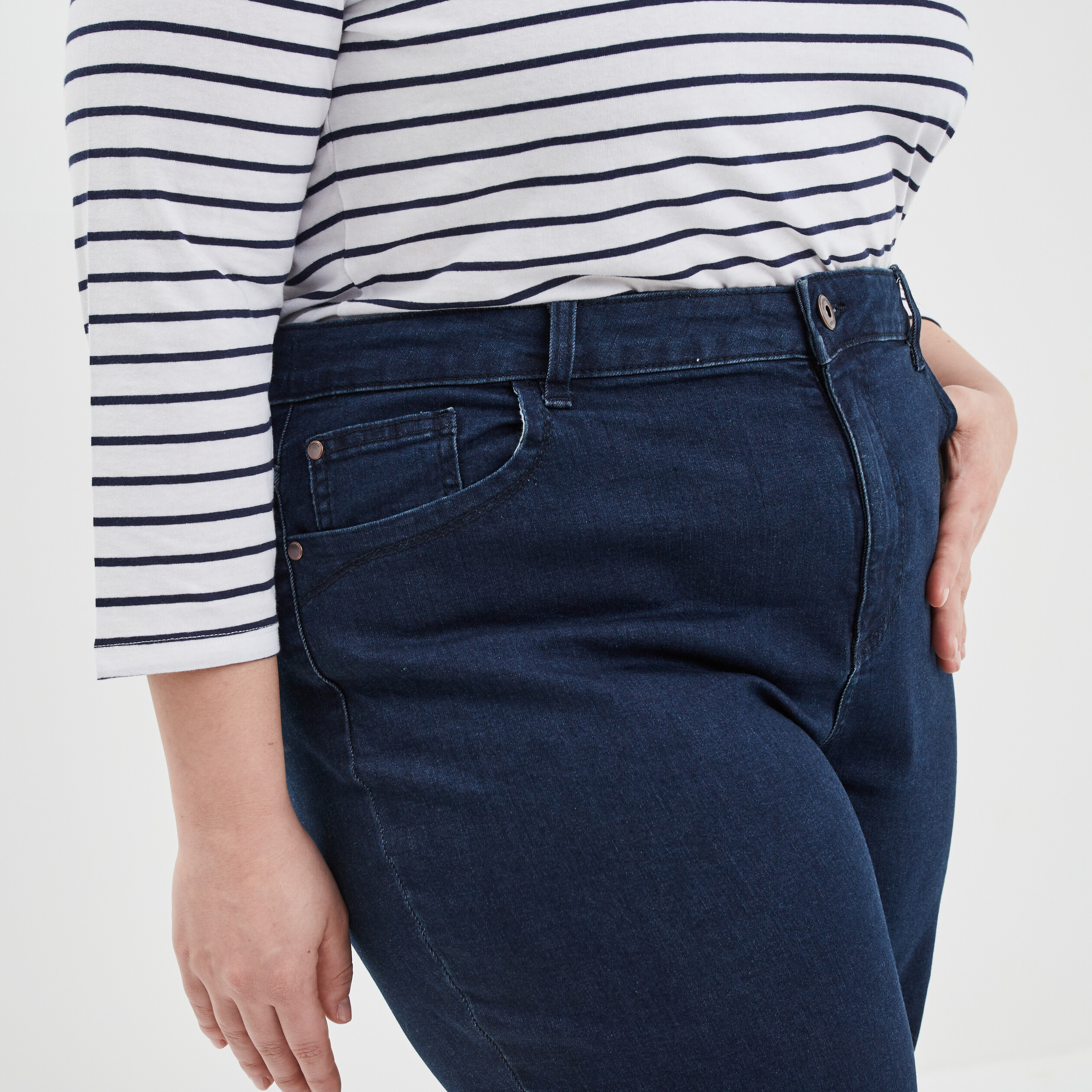 Jeans flare taille haute 7 8ème 5 poches bleu femme grande taille | La Halle