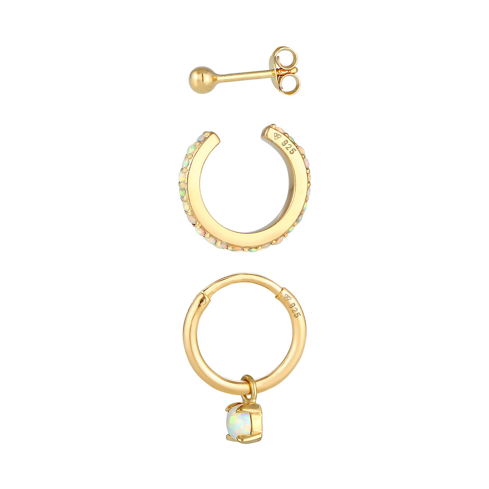 Elli Elli Boucles d'Oreilles Boucles d'oreilles créoles pour femmes avec opale synthét Boucles d'oreilles
