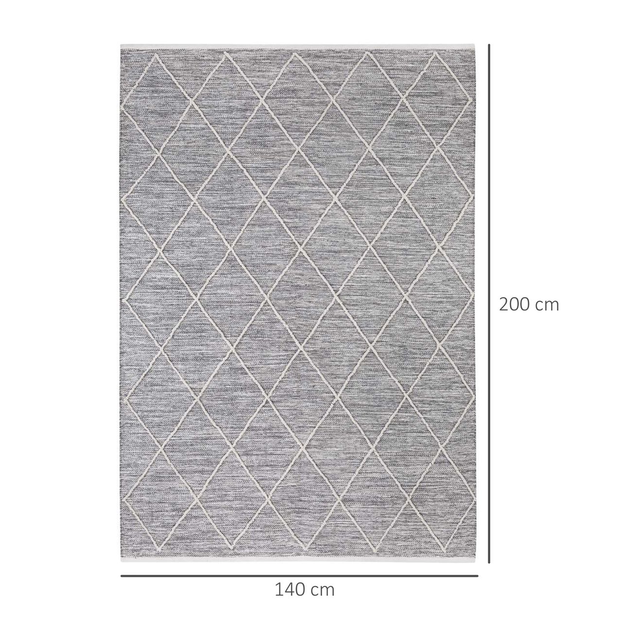 HOMCOM Teppich aus Baumwolle Grau 200 x 140 x 0,7 cm