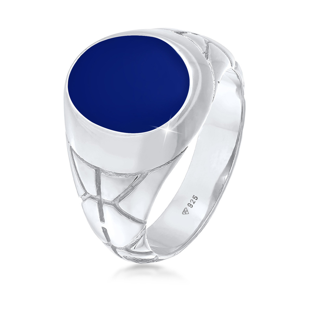 KUZZOI KUZZOI Bague Chevalière de base pour homme - Bleu ovale avec émail en argent ster Bague