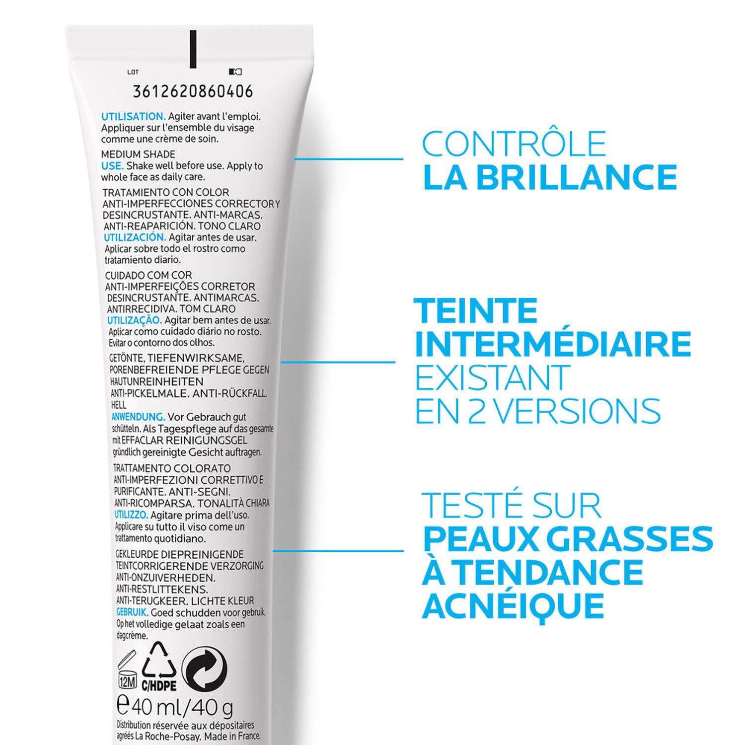 la roche-posay Effaclar + Unifiant Soin Teinté Correcteur Unifiant Anti-Imperfections, Anti-Marques Et Anti-Récidive Pour Peaux Acnéiques 40 ml