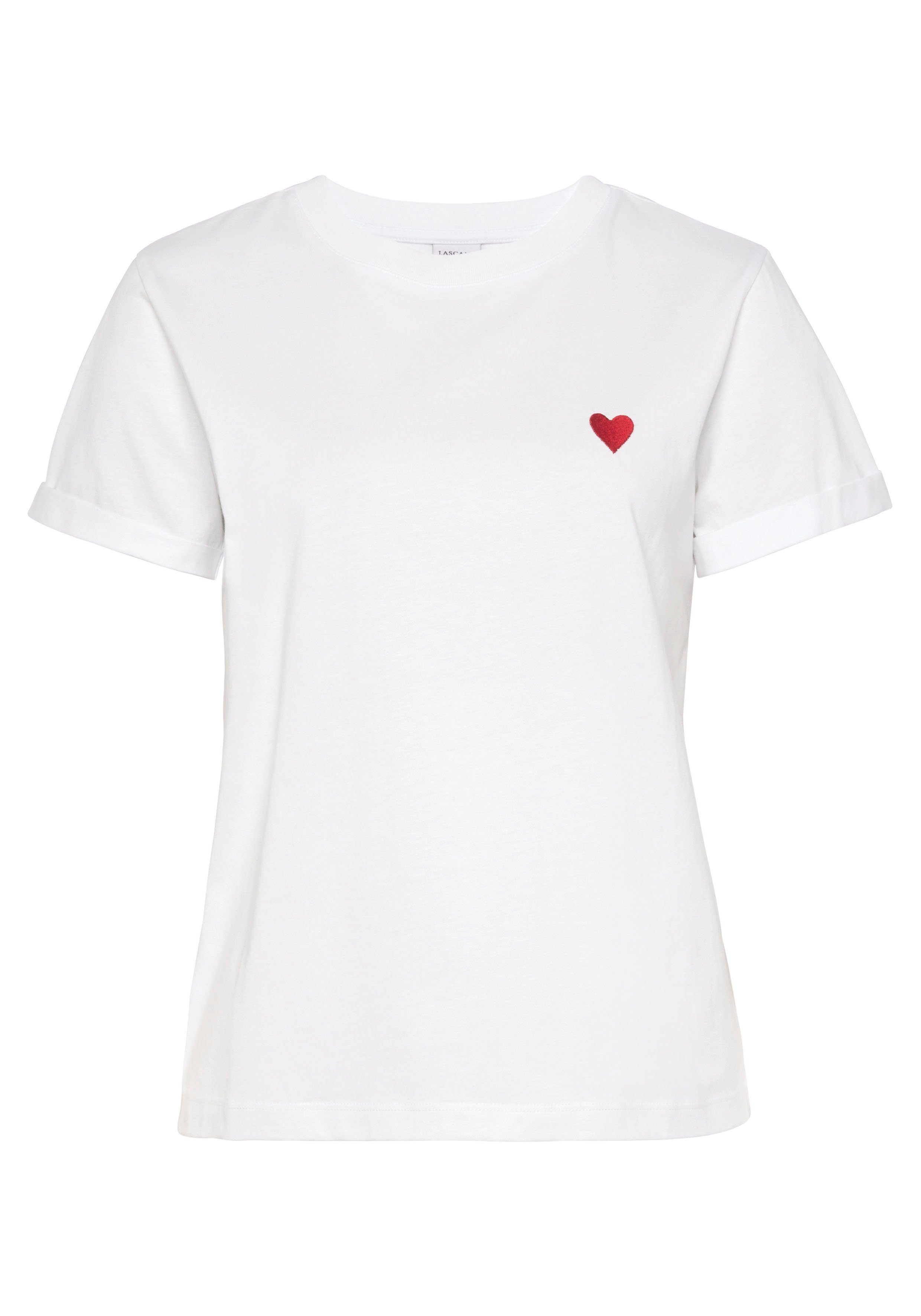 LASCANA T-Shirt mit Herz-Stickerei