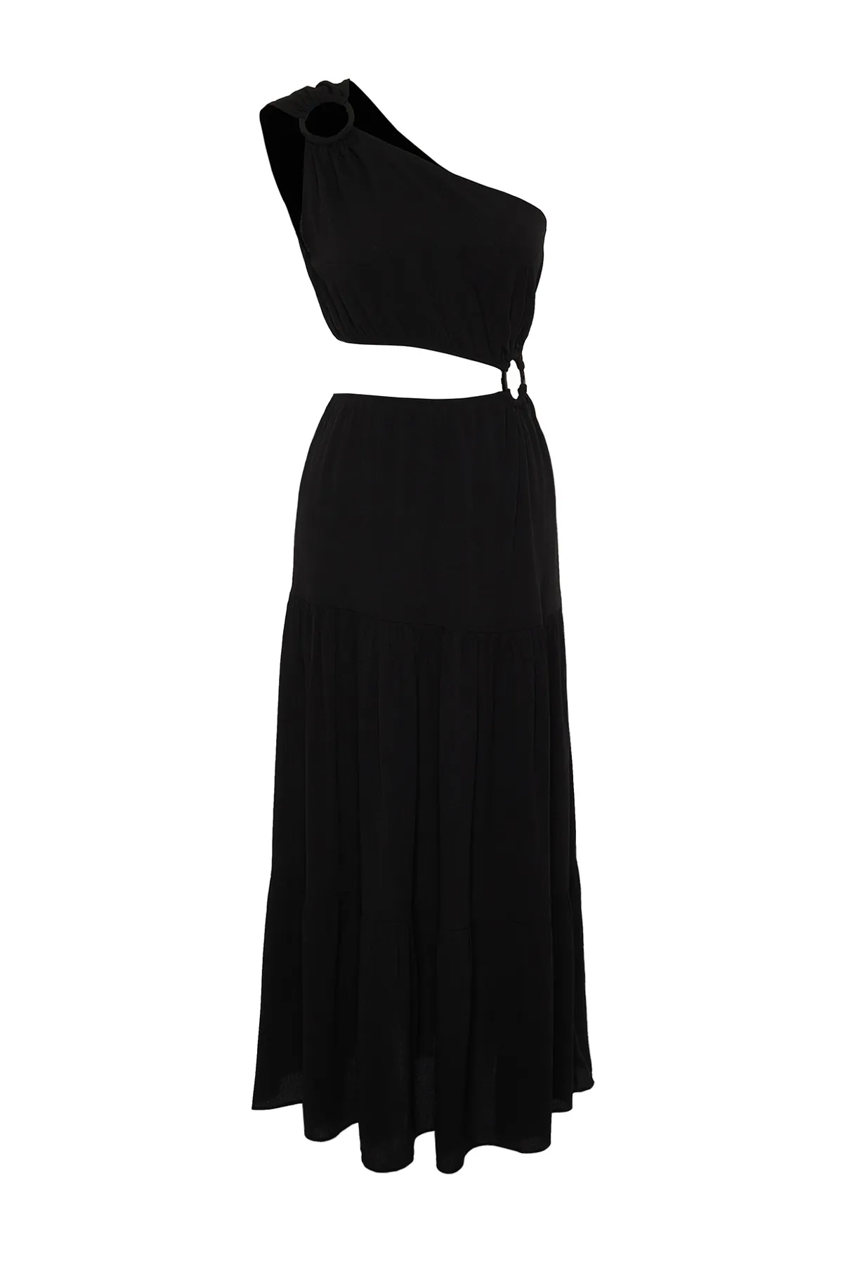 Trendyol Collection  Schwarzes, gewebtes Maxi-Strandkleid mit Ausschnitt/Fenster und einer Schulter TBESS24EL00010