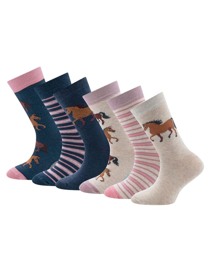ewers 6er-Set Socken 6er Pack Pferde in blau-beige meliert günstig kaufen