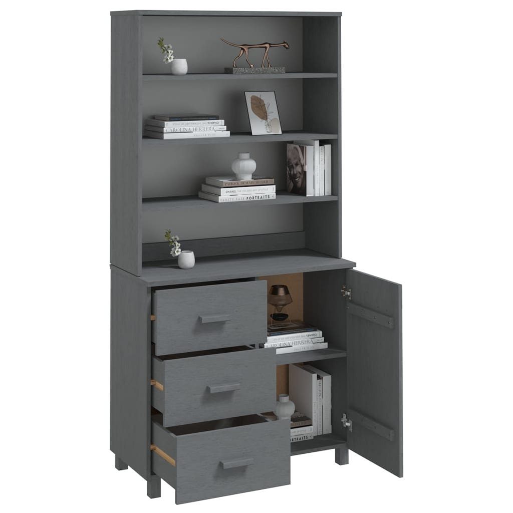 möbelando Küchenbuffet Trier (B/H/T 90 x 180 x 40 cm) aus Kiefer in Dunkelgrau mit 3 Schubladen und einer Tür