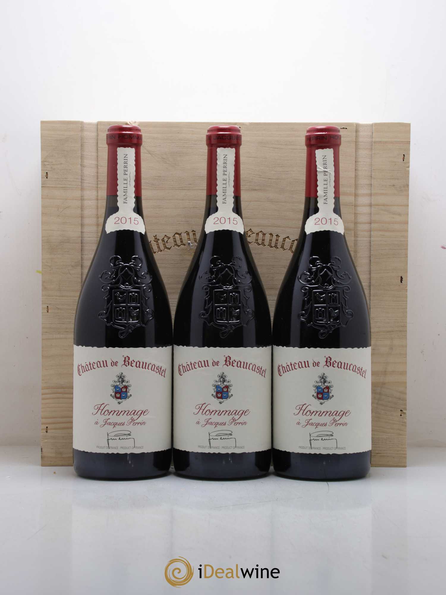 Châteauneuf-du-Pape Château de Château de Beaucastel Hommage à Jacques Perrin Famille Perrin  2015 - Lot de 3 Bouteilles