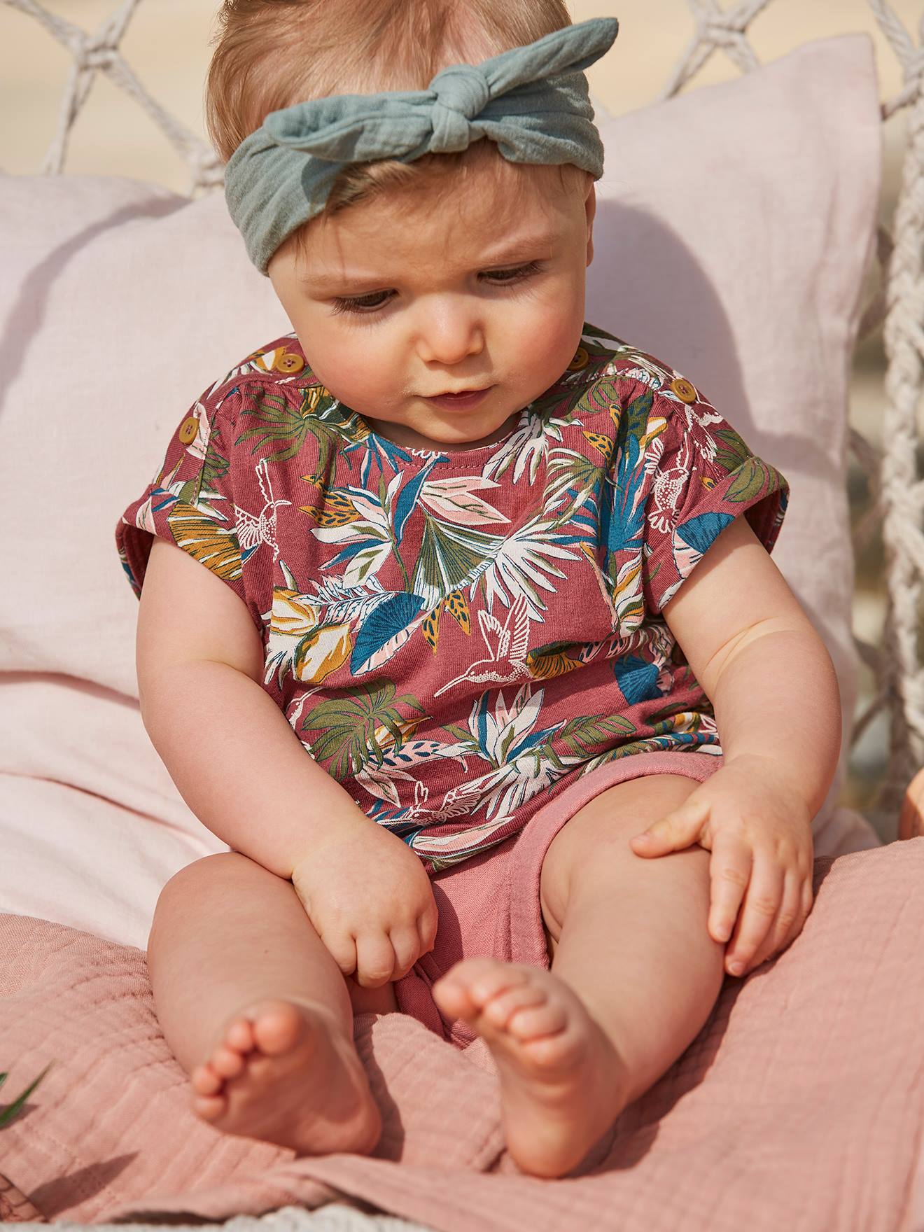 Short taille élastiquée bébé en gaze de coton abricot