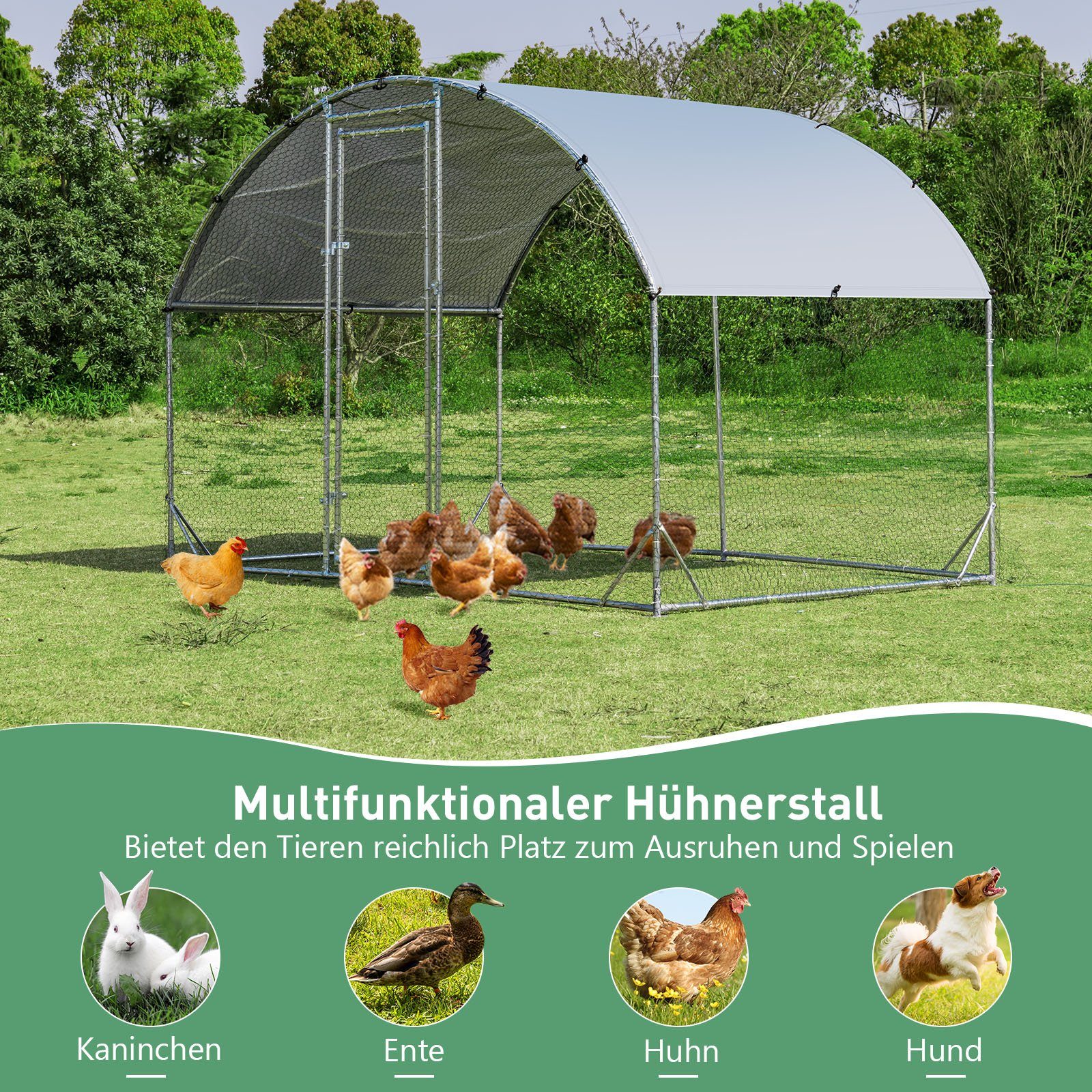 COSTWAY Hühnerstall Freilaufgehege, Metall, mit abschließbarem Tür