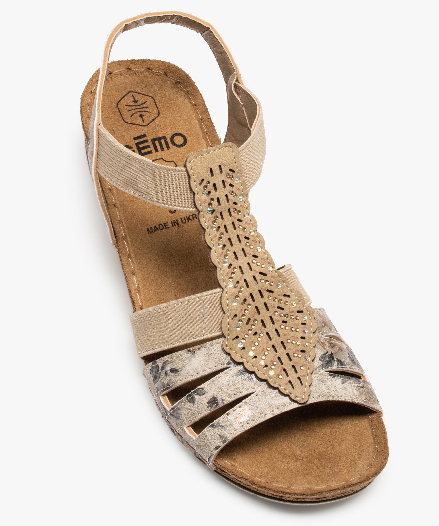 Sandales femme confort compensées à brides élastiques beige | GEMO