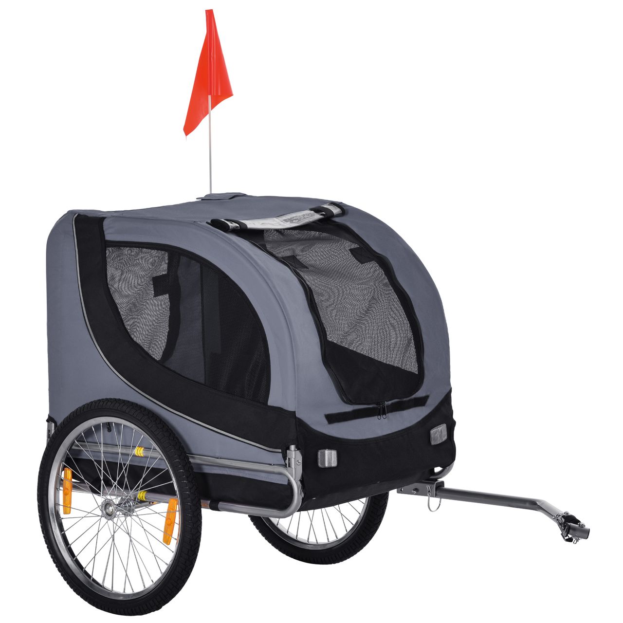PawHut Fahrradanhänger Hundeanhänger Hunde Fahrrad Tier Anhänger Grau Schwarz