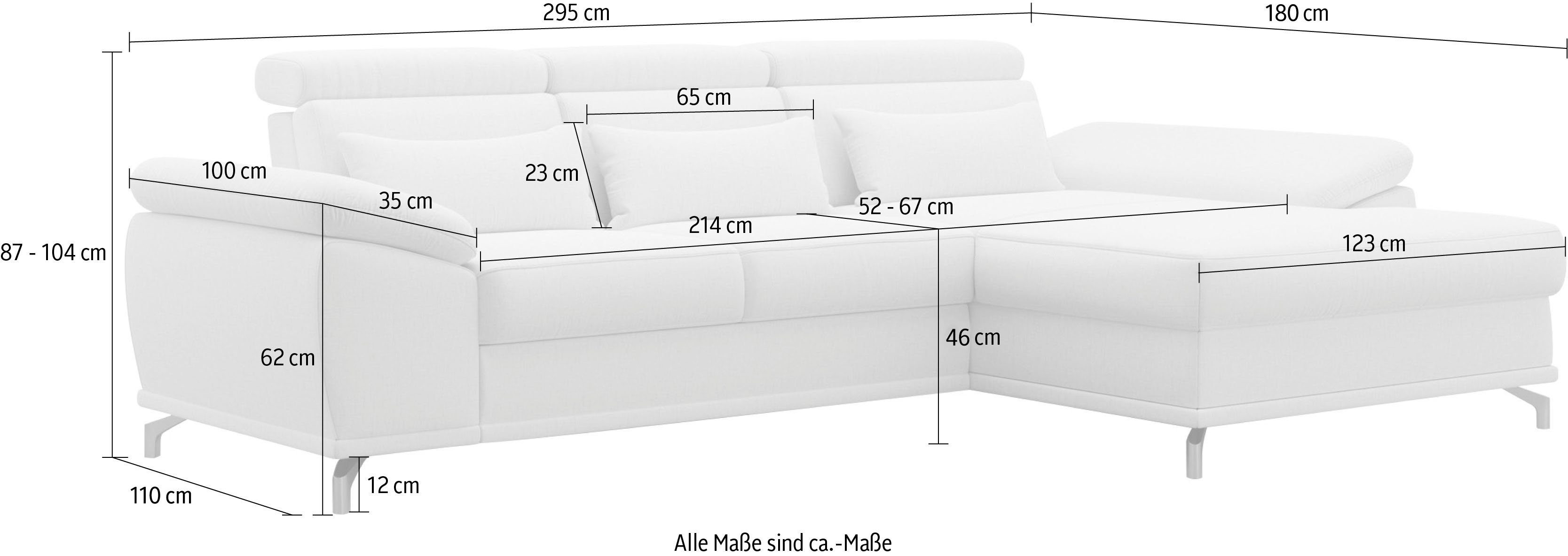 sit&more Ecksofa Cabrio, mit Sitztiefen- und Armteilverstellung sowie Federkern, 2 Nierenkissen