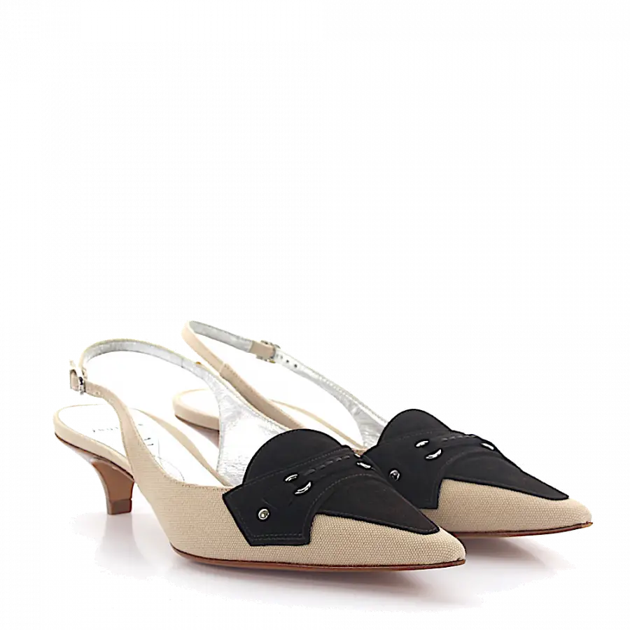 Unützer - Slingpumps Textil Veloursleder Zierriemen beige braun - beige