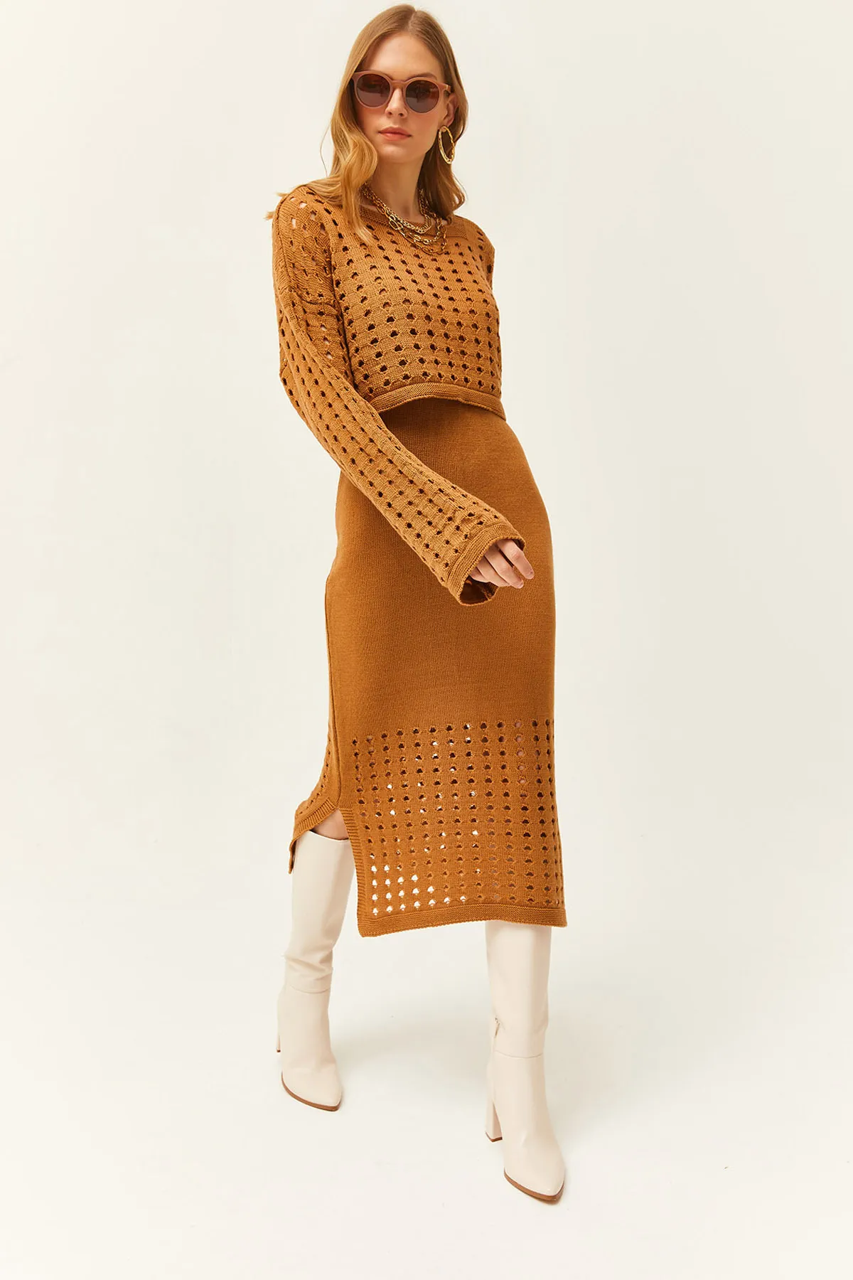 Olalook  Damen Kamel Oberteil Sweatshirt Unterteil Sweatshirt Kleid Strickanzug TKM-19000246