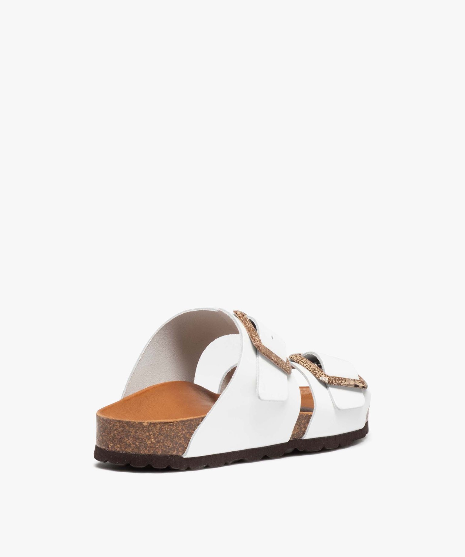 Mules femme unies à larges brides bouclées en cuir blanc | GEMO