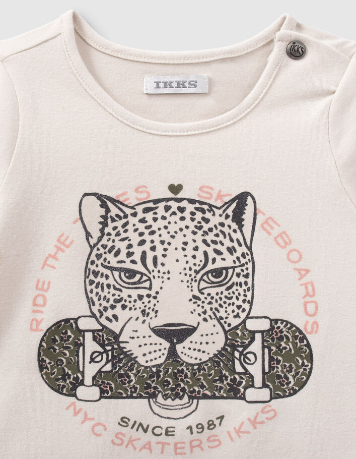 T-shirt beige visuel léopard et skate bébé fille