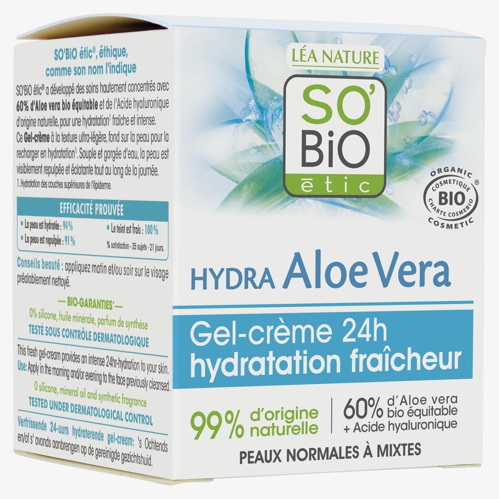 LÉA NATURE SO BiO étic Gel-Crème hydratation¹ fraîcheur 24h, peaux normales à mixtes, Hydra Aloe Vera Gel-crème