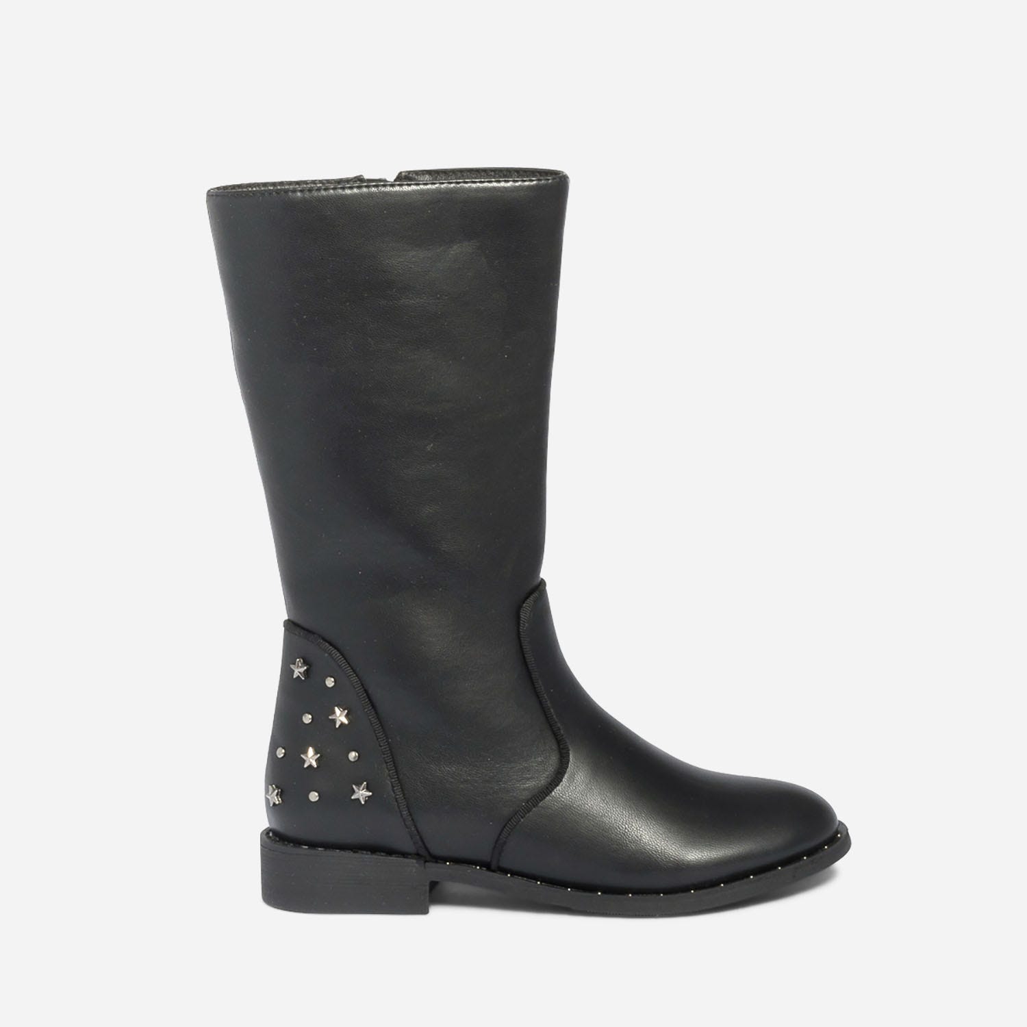 Botte noire en cuir à clous
