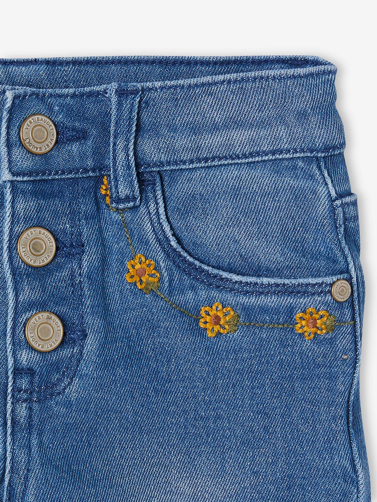 Vertbaudet Mädchen 3/4-Jeans mit Blumen - blue stone