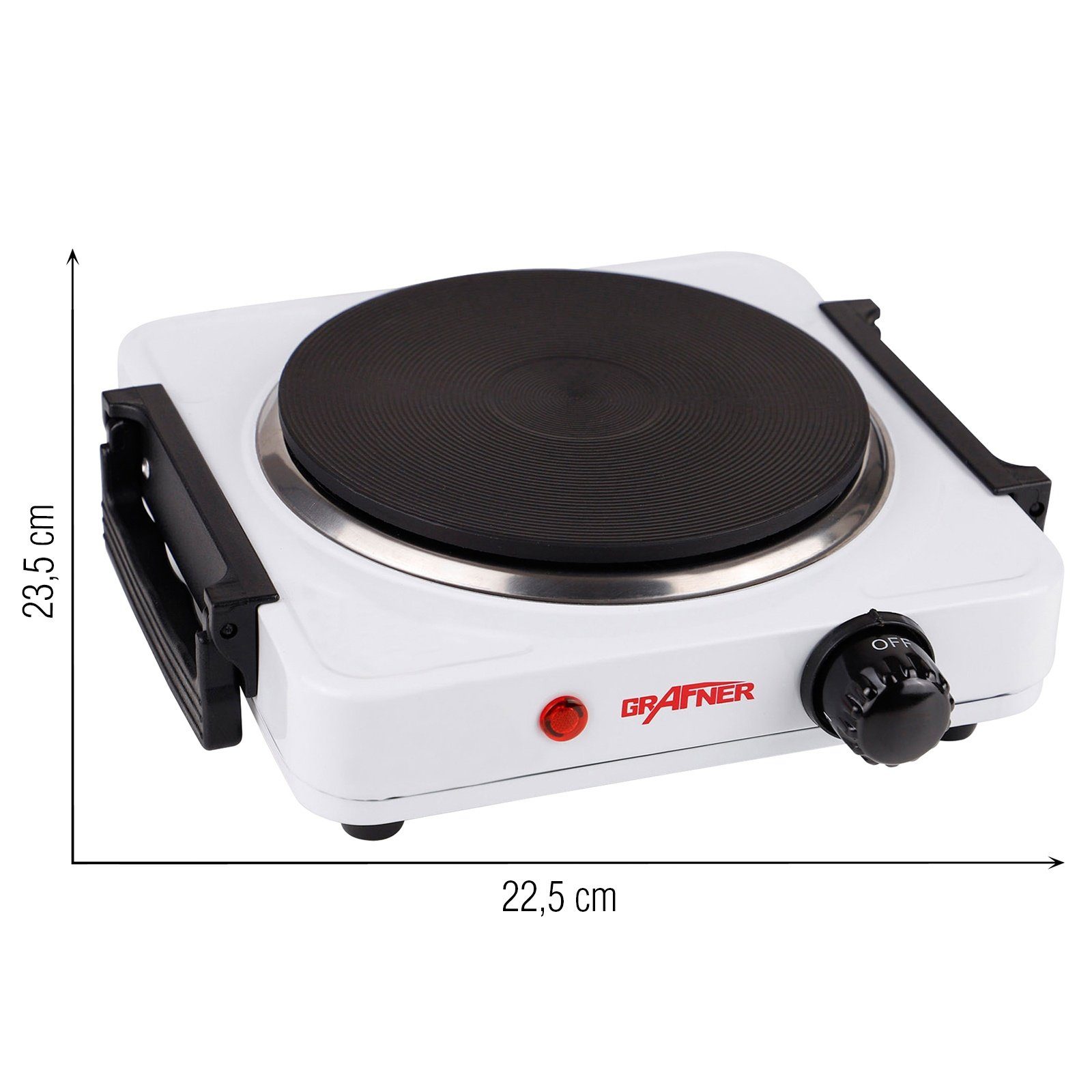 Grafner Einzelkochplatte Kochplatte einzel 1000 Watt mit klappbaren Griffen Weiß KP10877, 1000 Watt