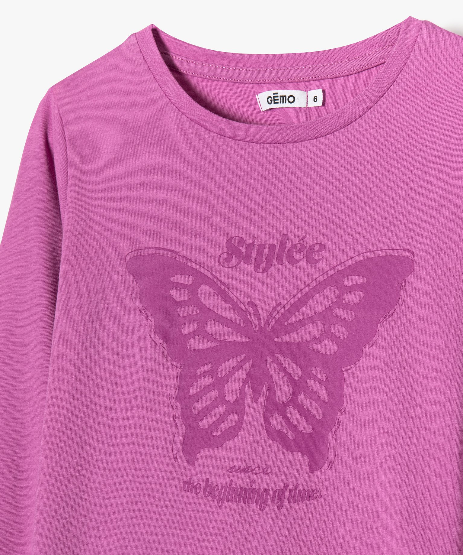 Tee-shirt à manches longues avec inscription fille violet | GEMO