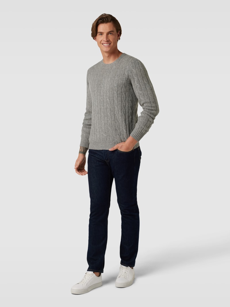 Kaschmirpullover mit Zopfmuster in mittelgrau meliert
