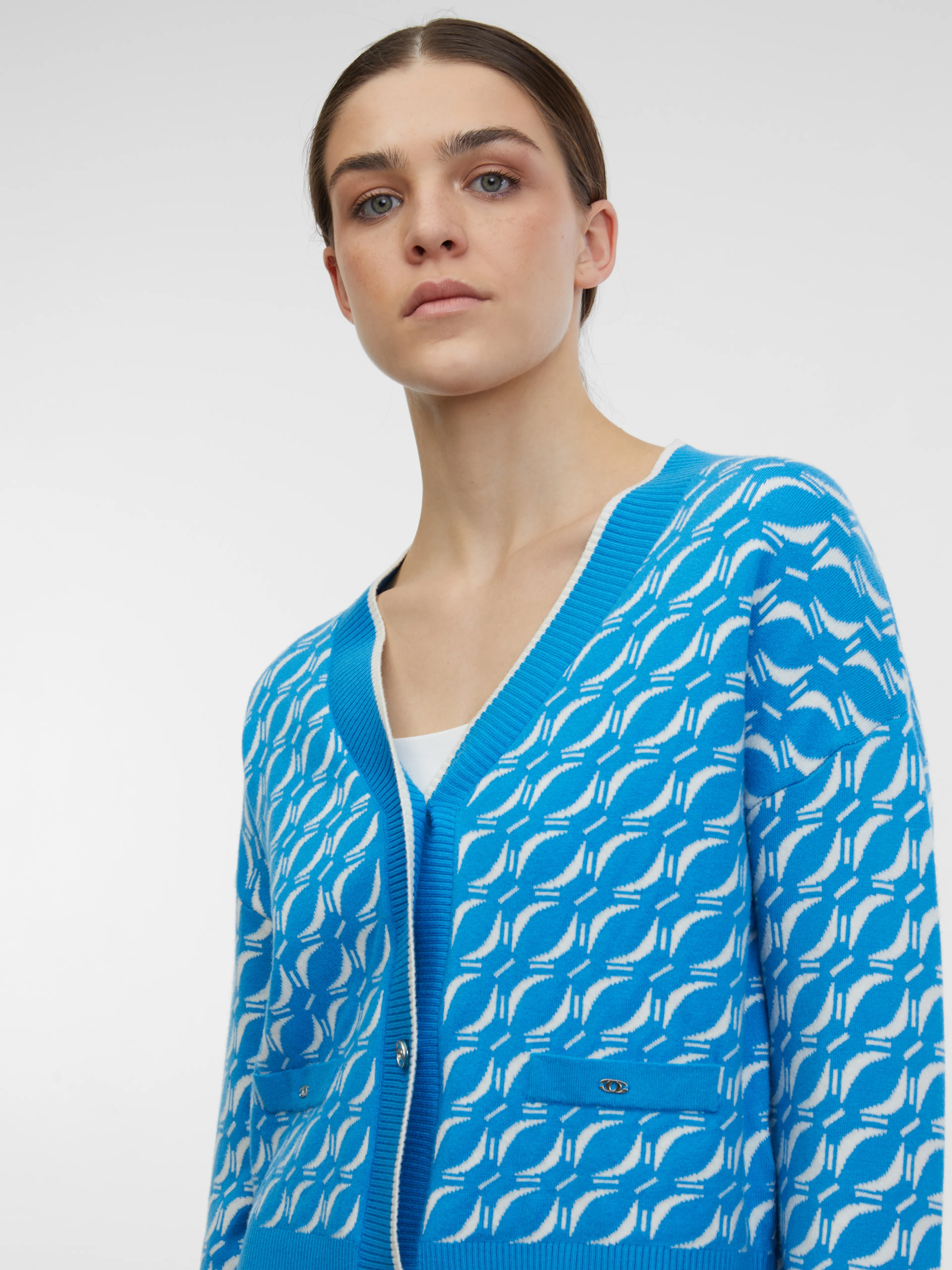 Blaue gemusterte Damen Strickjacke ORSAY