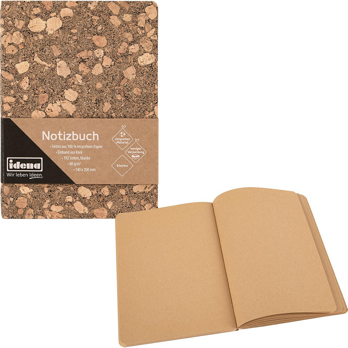 Notizbuch Kork, blanko, 192 Blatt, 20 x 14 cm