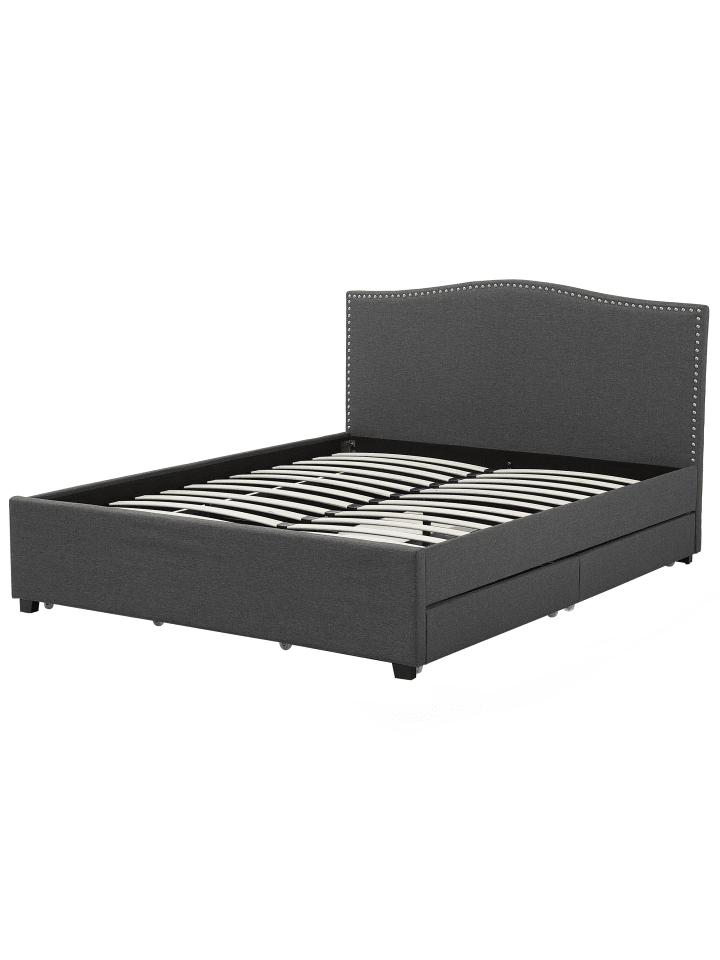 Beliani Doppelbett mit LED MONTPELLIER in Grau/Dunkler Holzfarbton günstig kaufen onesize