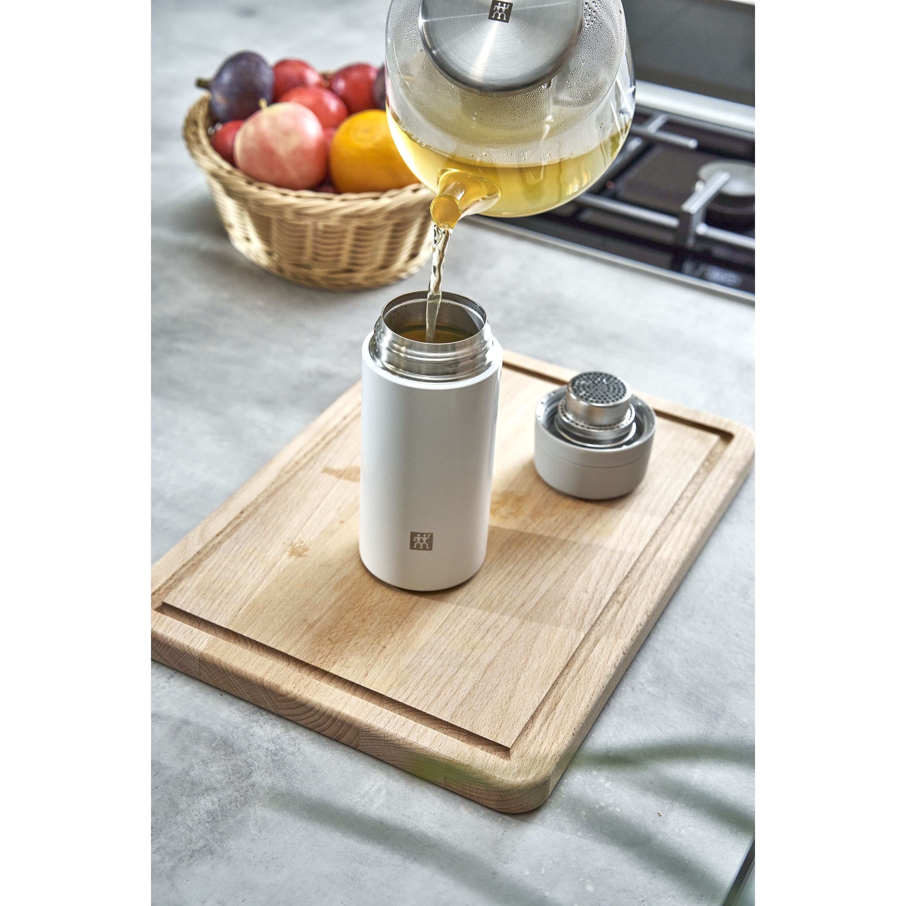 Isolierflasche für Tee & Infused Water, 420 ml, Edelstahl, Weiß-grau