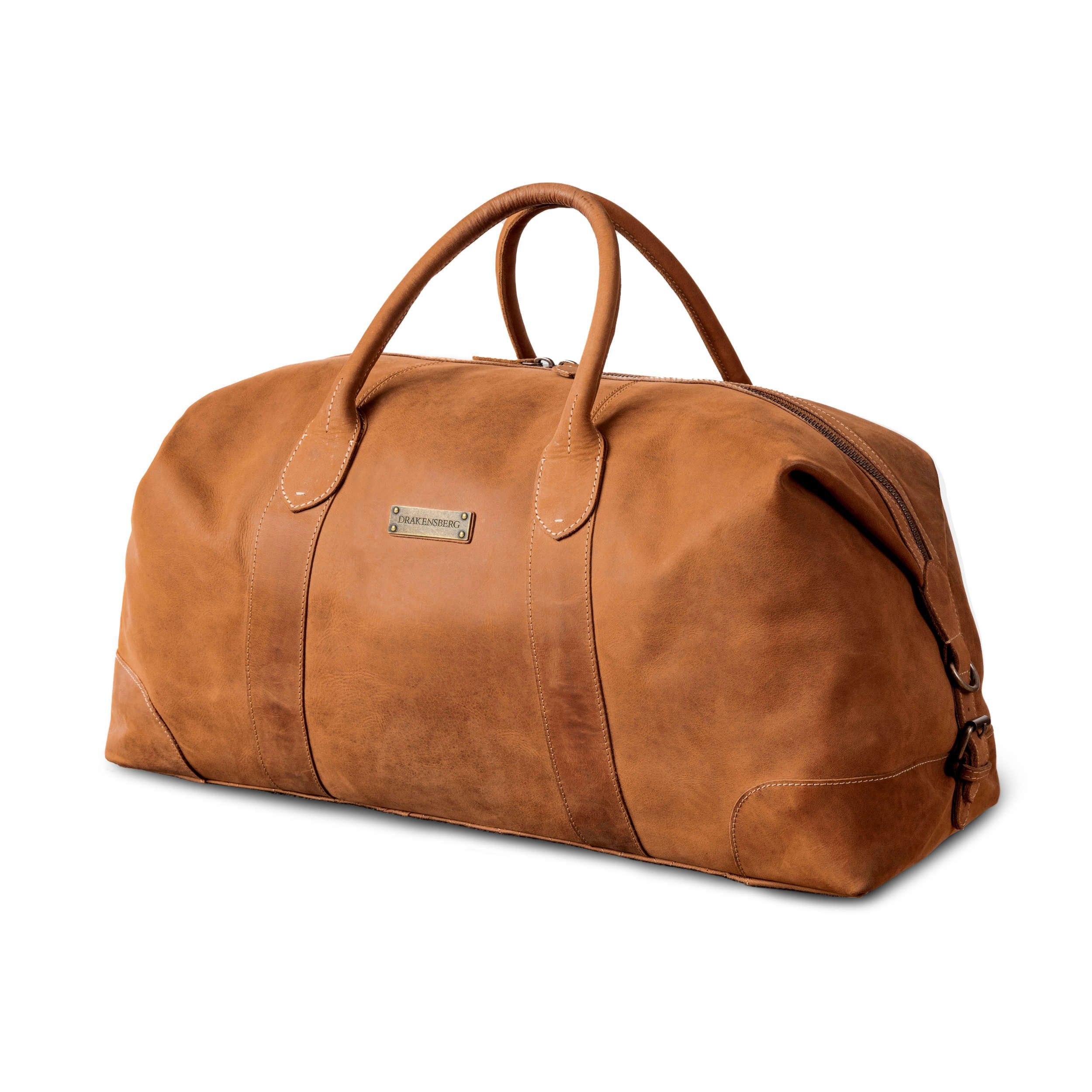 DRAKENSBERG Reisetasche Weekender David Cognac-Braun, aus vollnarbigem Premium Leder für Herren und Damen im Vintage-Design