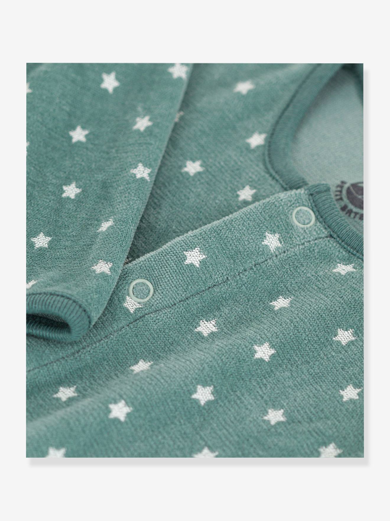 Pyjama bébé étoiles en velours PETIT BATEAU vert imprimé