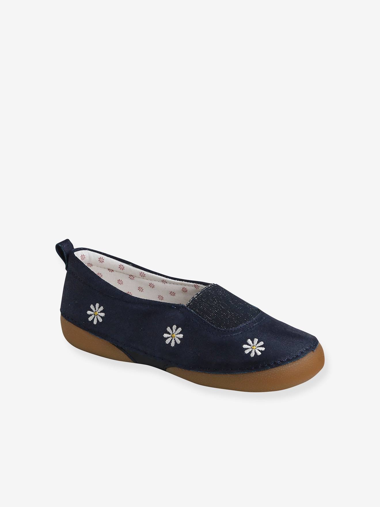 Chaussons élastiqués fille en cuir souple marine