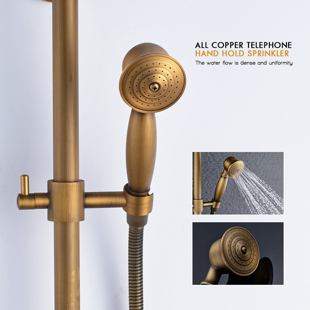 Auralum Duschsystem Duscharmatur Retro mit Armatur aus Antik höhenverstellbar Duschsäule