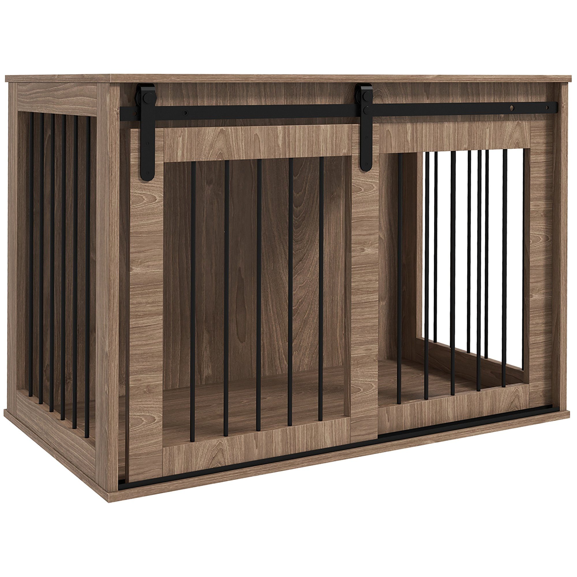 PawHut Hundehütte Hundekäfig Hundebox mit Schiebetür, Hundehaus mit Verriegelung, für große Hunde bis 30 kg, 98 x 58 x 67 cm, Walnuss