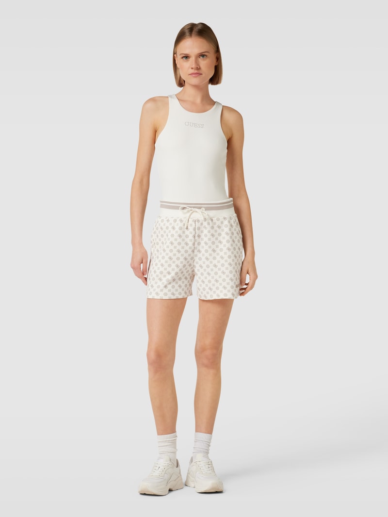 Body mit Label-Print aus Strasssteinbesatz Modell 'GUENDALINA' in offwhite