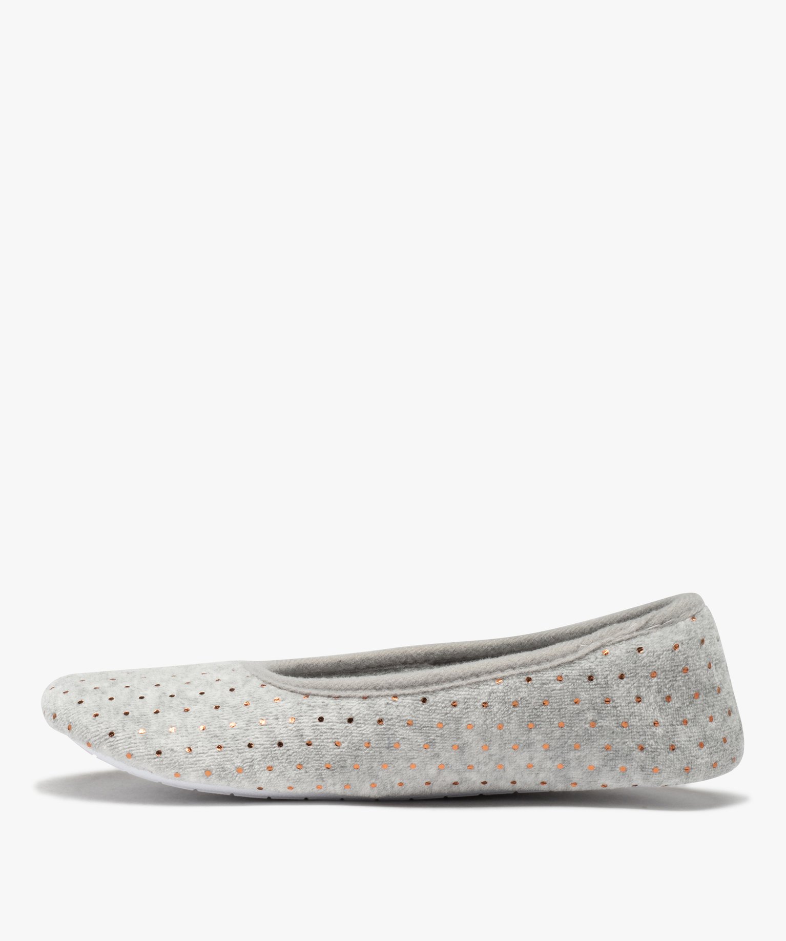 Chaussons femme ballerines en velours à pois métallisés gris | GEMO