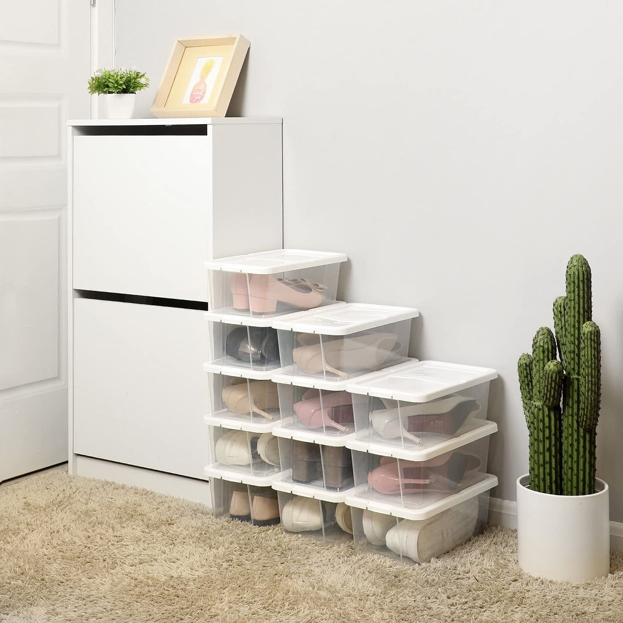 Songmics 12er Set Schuhboxen Aufbewahrungsboxen 34,5 x 19,5 x 12,5 cm