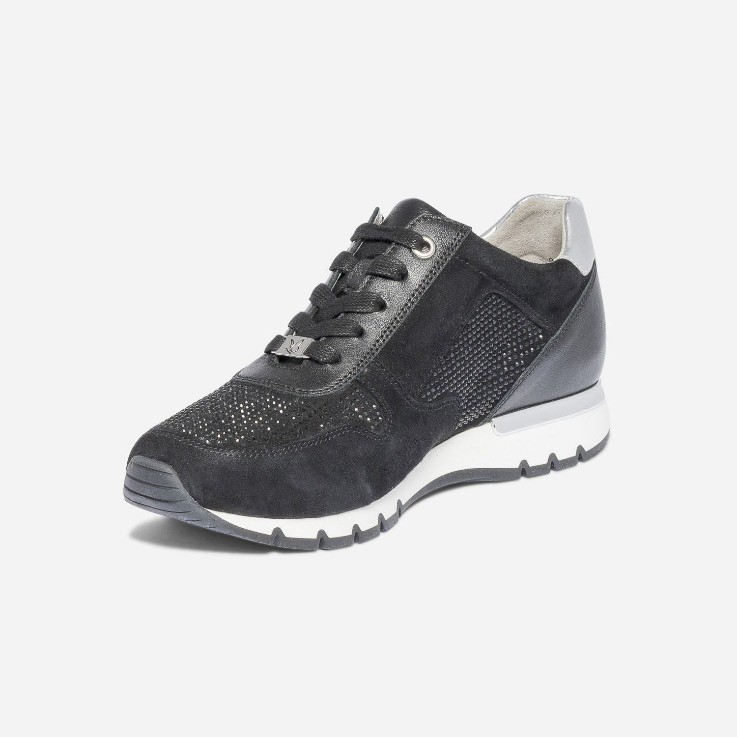 Tennis CAPRICE noire en cuir velours à strass