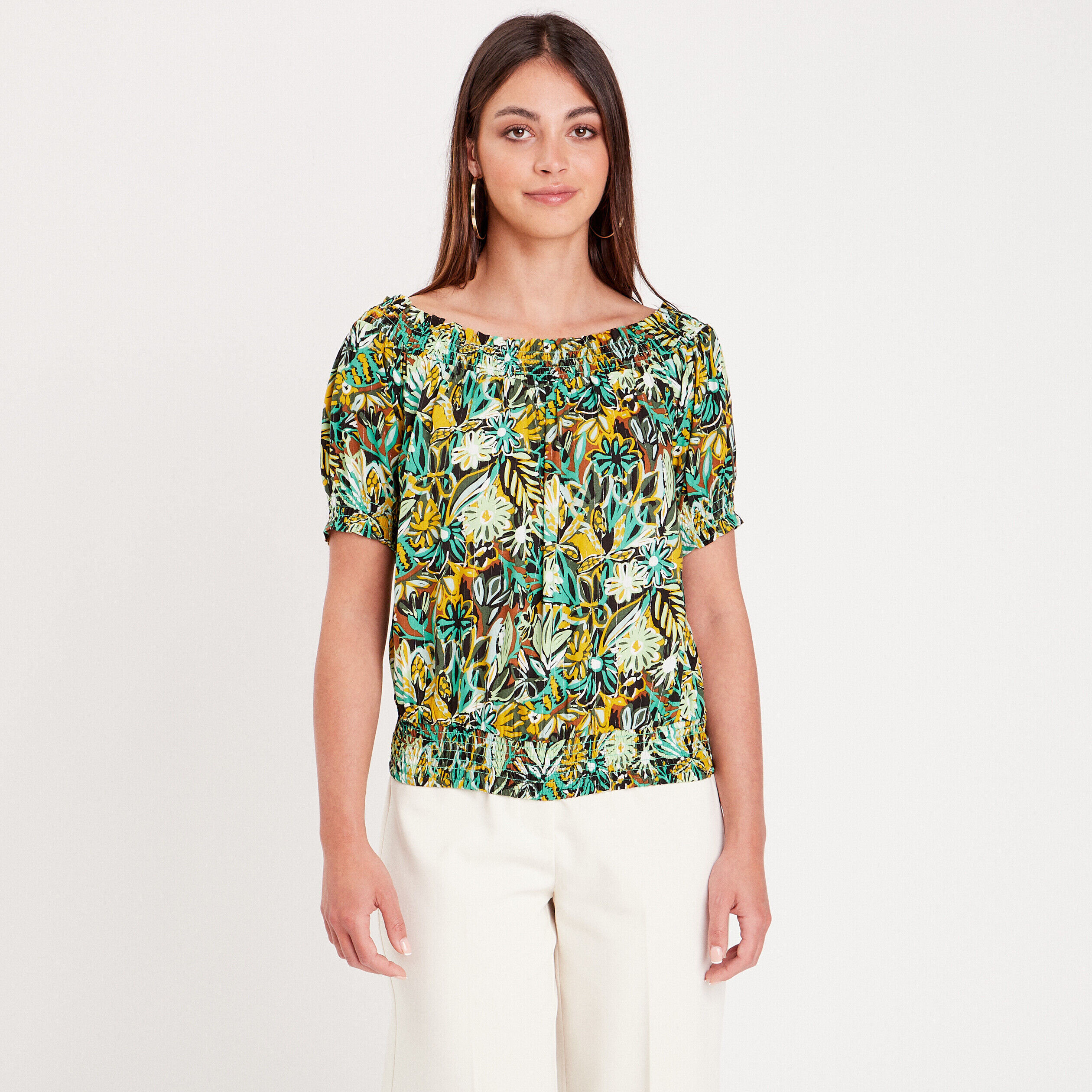 Blouse col bardot jaune foncé femme | Cache Cache