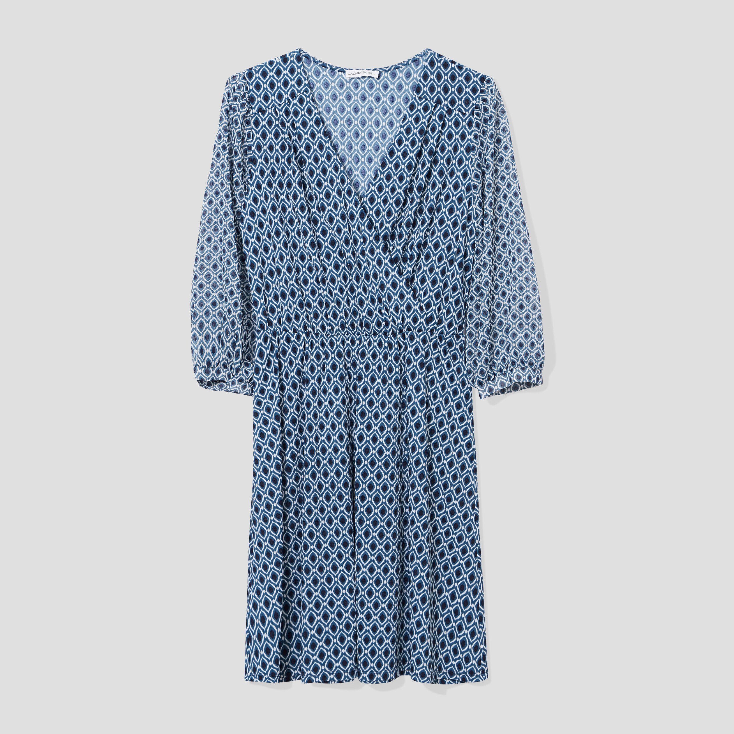 Robe évasée manches 3/4 bleu femme | Cache Cache